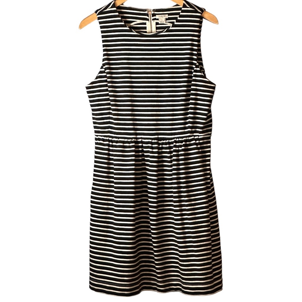 J Crew Factory Black and White Striped Cotton Stretch Sleeveless Daybreak Dress